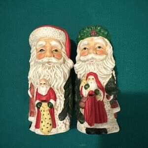 Old World Santa Claus Set Of 2 Candle Holder 5.75" Christmas Figurine Vintage